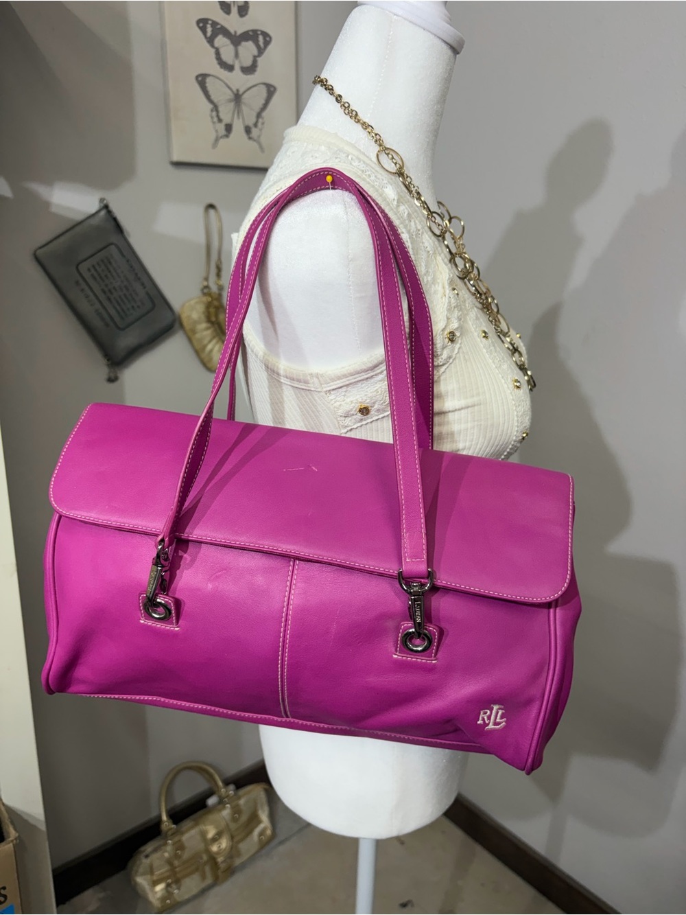 Ralph Lauren Magenta Leather Shoulder Bag
